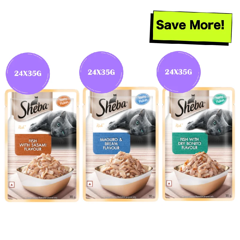 - Degradable pet feces bagSheba Fish with Dry Bonito, Maguro & Bream and Fish with Sasami Flake Premium Cat Wet Food Combo