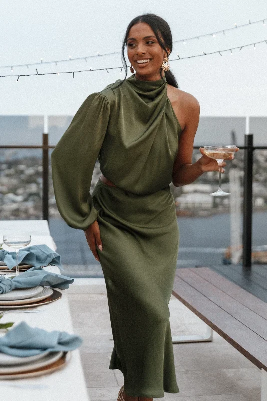 - Summer pet ice matAmelie One Shoulder Midi Dress - Olive