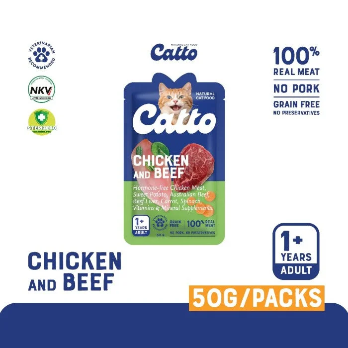    - High-fiber cat food  Catto Chicken and Beef Adult Cat Wet Food