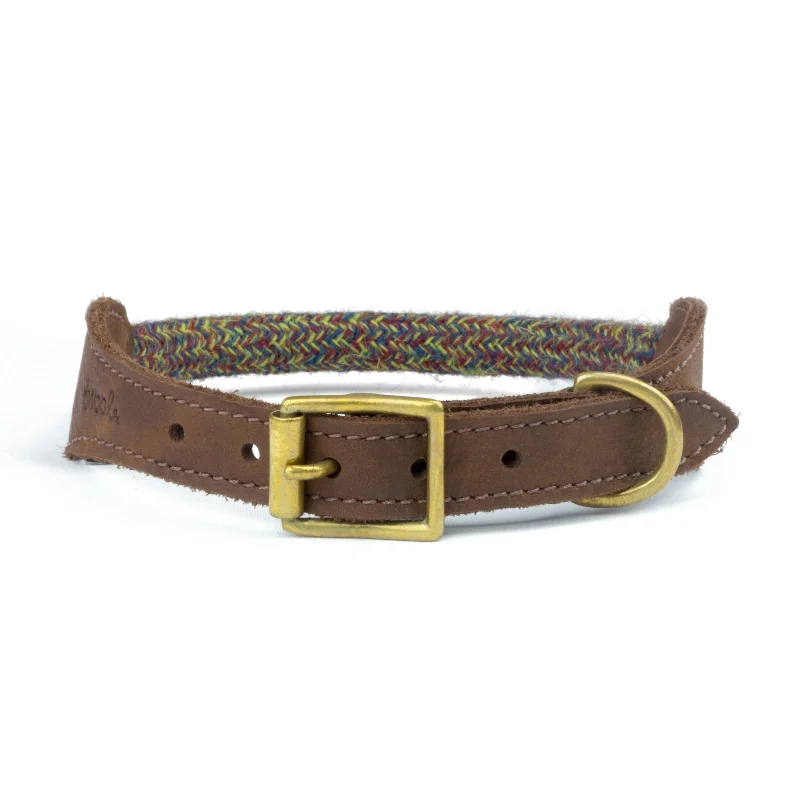  -Explosion-proof leash FOR LARGE dogsPurple Multi Tweed 100% British Wool Dog Collar