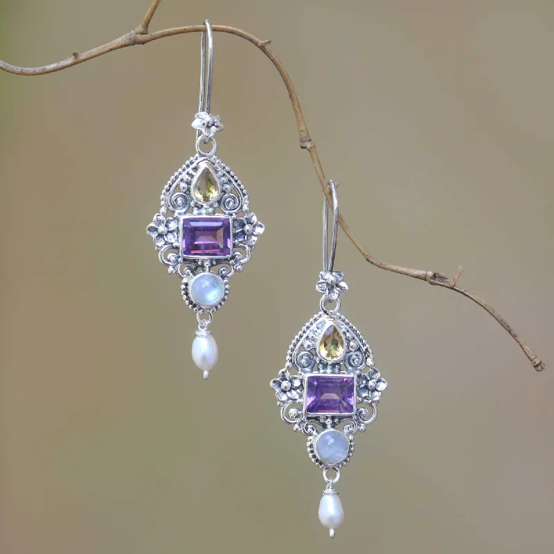 - Chinchilla cooling ice nest ceramic plateIntricate Beauty Multi-Gemstone and Ornate Sterling Silver Dangle Earrings