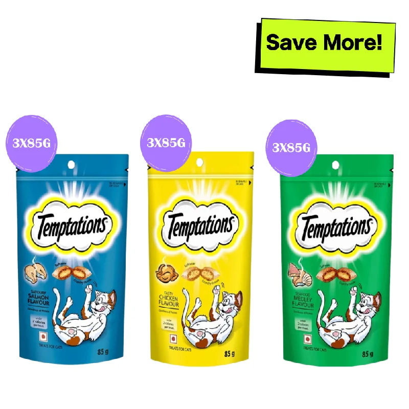- Air box TSA certified check-inTemptations Tasty Chicken, Savoury Salmon and Seafood Medley Flavour Cat Treats Combo - Air box TSA certified check-inTemptations Tasty Chicken, Savoury Salmon and Seafood Medley Flavour Cat Treats Combo