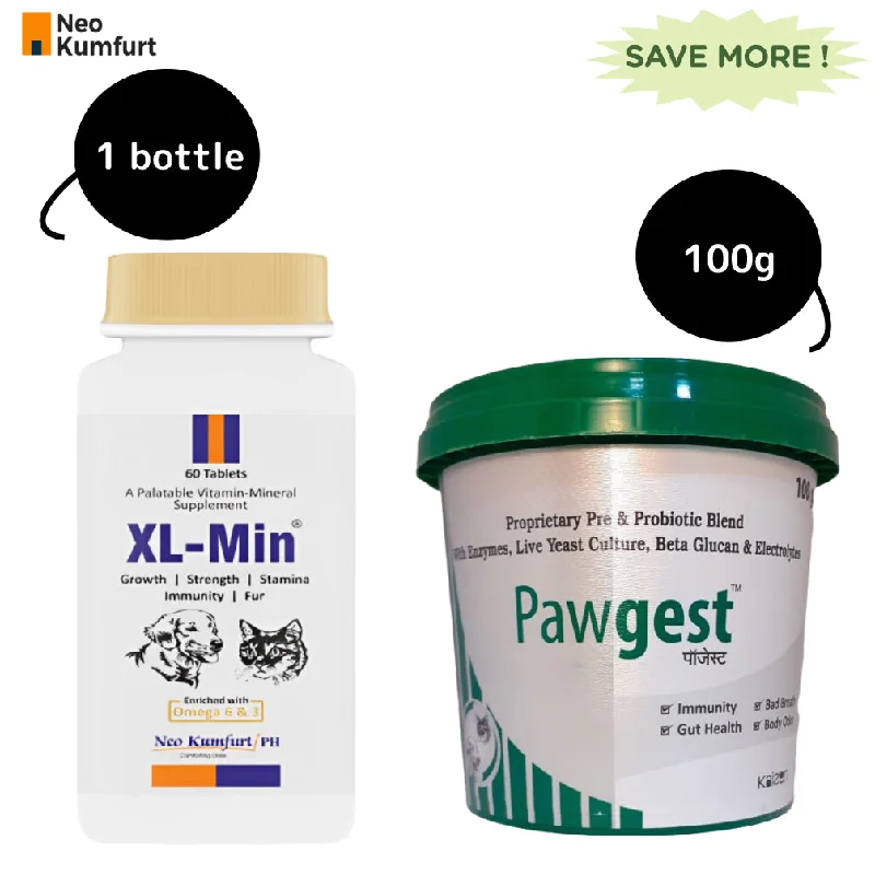  -Splash-proof food bowl AND Anti-choking slow food bowlNeo Kumfurt XL Min Tablet and Pawgest Powder (100g) for Dogs and Cats Combo