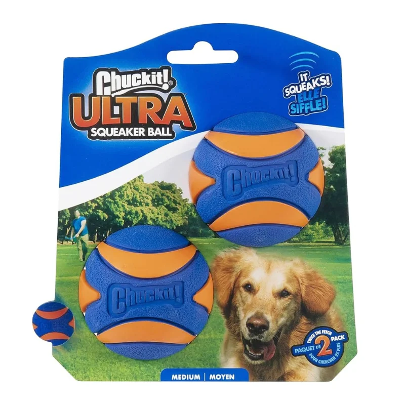  -Non-toxic pet toy recommendationsChuckit! Ultra Squeaker Ball Dog Toy 2-pack