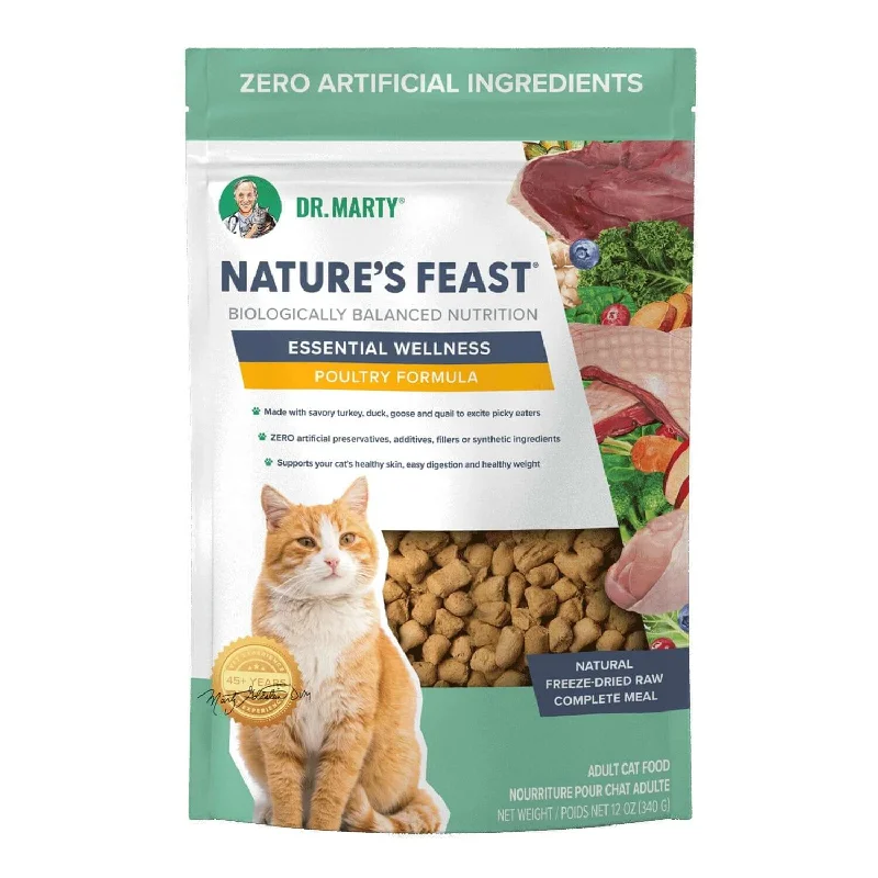   - Fish-based cat food  Dr. Marty Nature's Feast Essential Wellness Poultry