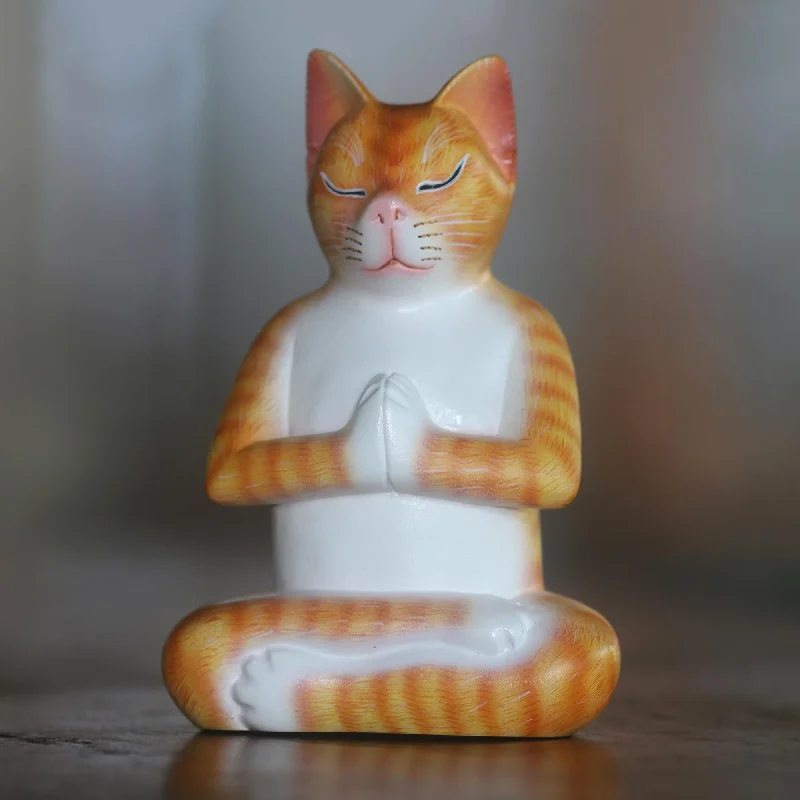 - ​​Christmas pet Christmas clothingMeditation Cat in Orange Signed Wood Sculpture of a Meditating Cat in Orange