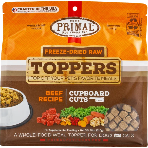  -High-fiber dog foodPrimal Freeze Dried Raw Topper Cupboard Cuts Beef