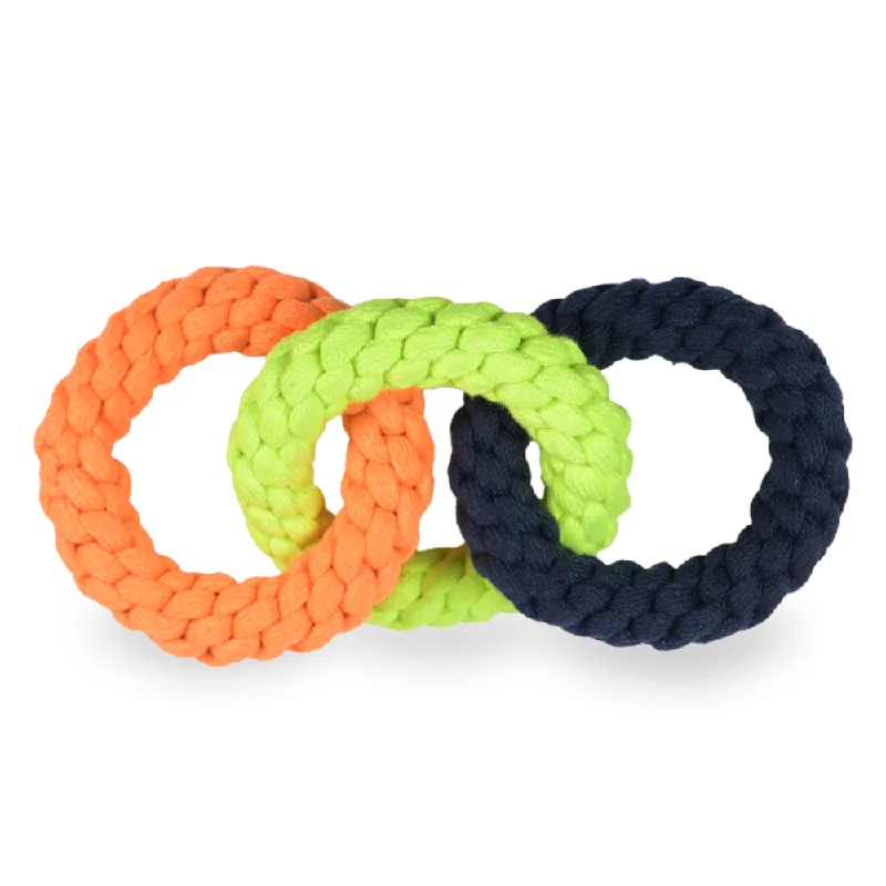 ---Skatrs Triple Ring Rope Chew Toy for Dogs and Cats (Neon Green/Blue/Orange)
