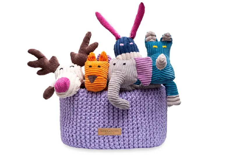 ---Bowl and Bone Lily Purple Double Cotton Dog Toy Storage Basket