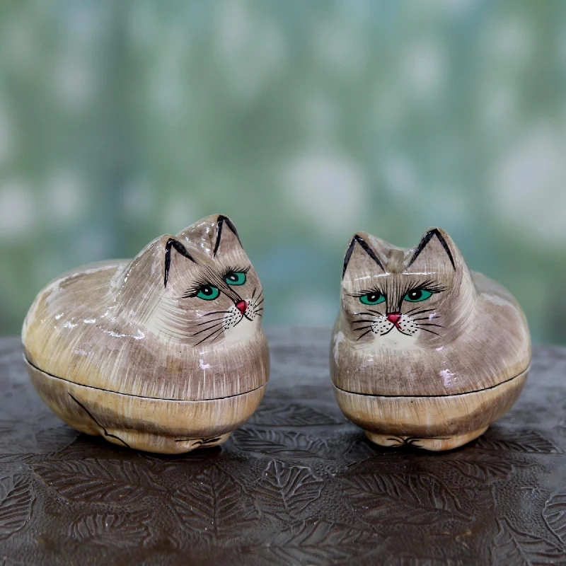- Organic cotton dog bibsContented Kitties Indian Handcrafted Cat Theme Papier Mache Boxes (Pair)