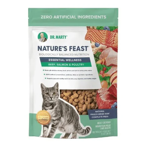    - Natural ingredient cat food  Dr. Marty Nature's Feast Essential Wellness Beef, Salmon & Poultry